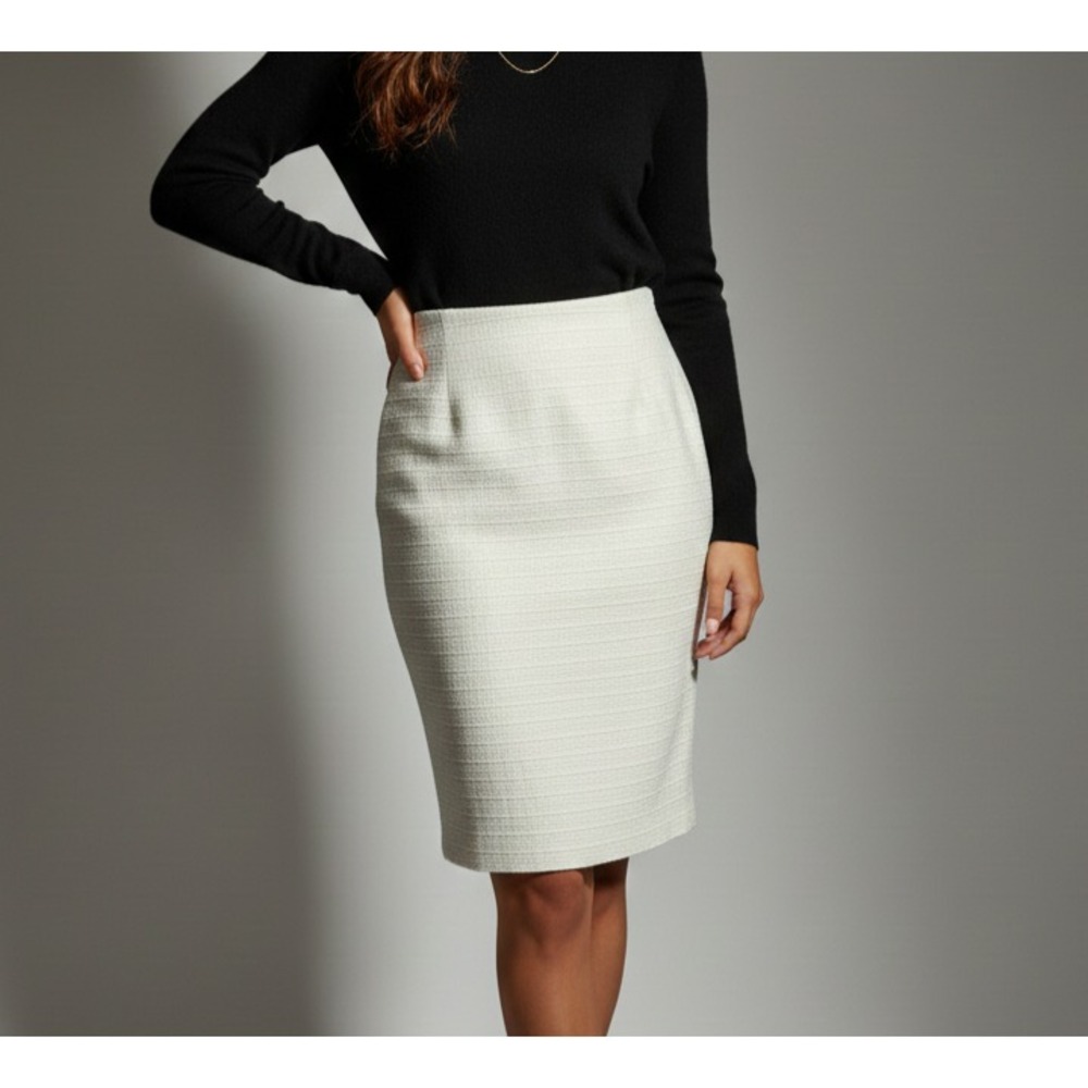Escada Tweed Fabric‎ Women's Size 34 Cream Pencil Skirt White Textured Skirt